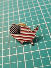Vtg 🇺🇸 American Flag USA Shaped Gold Tone Lapel Pin picture