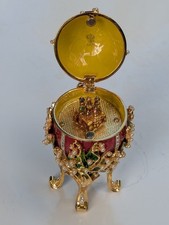Faberge Egg Trinket Music Box, Footed Pedestal Red Crimson w/ Rhinestones picture