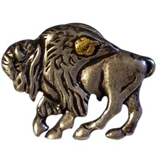Important Cheryl Wadsworth Hopi Gold Nugget Sterling Silver Buffalo Lapel Pin  picture