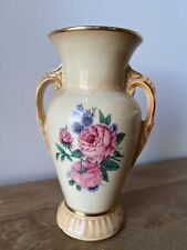 Spaulding China Sebring Small 6” Vase - Floral Design pink Roses with Gold picture
