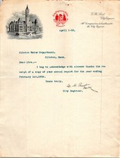 Antique 1902 Letter on Letterhead City Engineers Office Clinton Massachusetts MA picture