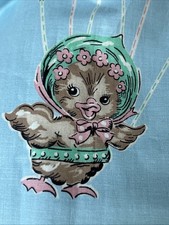 VTG JUVENILE NOVELTY BABY NURSERY COTTON ANIMAL FABRIC HOT AIR BALLOON BLUE PINK picture