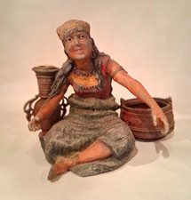 Vintage Hand Painted Metal Gypsy Woman Ashtray And Match Holder picture