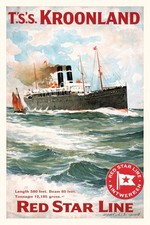 Vintage T.S.S. Kroonland Ship Poster π - 1910s Nautical Art - 24x36β - Premium picture
