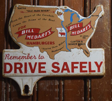 BILL MEDART'S HAMBURGERS STAMPED PAINTED METAL TOPPER SIGN FRIES VINTAGE 1950s picture