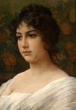 No framed Oil painting beautiful young lady portrait in landscape on canvas picture