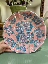 Vintage Chinese Hand-painted Porcelain Plate with Floral Design 12 In Wide picture