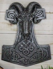 Viking Ram Skull God Thor Hammer Mjolnir With Runes Knotwork Wall Decor Plaque picture