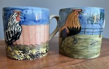 Colonial Williamsburg Oxney Green Mugs, Set of 2, Hand Painted Roosters, England picture