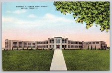 Bryan Texas TX Stephen F Austin High School Postcard c1940s picture