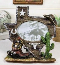 Rustic Western Texas State Map Cowboy Boot Longhorn Cactus Picture Frame 4