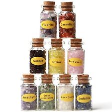 A Set of 9 Different Crystal Gemstone Chips in Glass Bottles-Chakra Healing T... picture