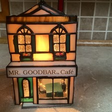 HERSHEY STAINED GLASS -Chocolate Town 1996-Mr Goodbar Cafe- Lighted-RUDY BROS. picture