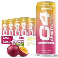 Sparkling C4 Smart Energy Drink Tropical Passion Fruit 12 fl oz New 12 Pack picture
