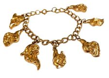 Vintage Disney Seven Dwarf Charm Bracelet Gold Tone Dwarfs Name On Back 7.5