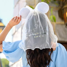Disney Parks Cinderella Bride Bridal Sequin Minnie Ears Bow Veil Wedding - NEW picture