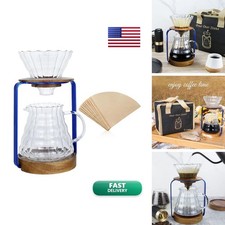 SOTECH Pour Over Coffee Dripper Stand Blue - Metal Wood Glass Server Set picture