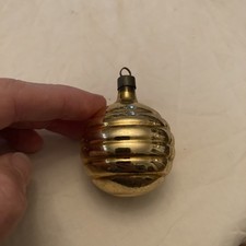 Vintage Pre WWII Premier Ribbed Ball Xmas Ornament Gold picture