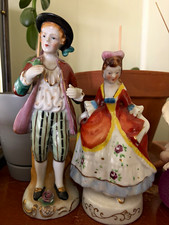 Occupied Japan Hand Painted Porcelain Glazed Couple Figurines Set of 2 picture