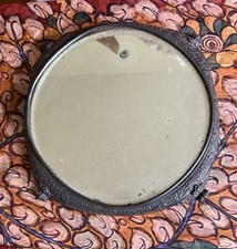 Antique Beveled Mirror Silver Plated Repousse Vanity Plateau Cake Plate picture
