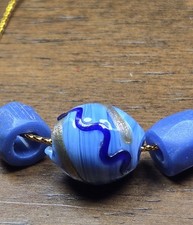Rare Fancy Blue Trailing Aventurine Venetian Glass Trade Beads African  picture