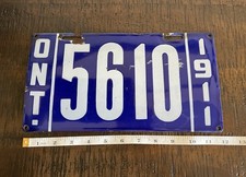Rare Antique 1911 Ontario Porcelain License Plate #5610 picture