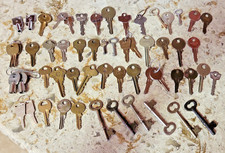 Mixed LOT of 55 Antique and Vintage Metal Keys Skeleton Doors Cabinets ETC - VG picture