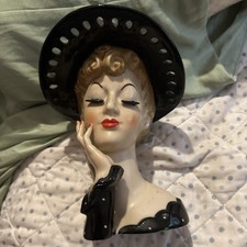Vintage RARE JOAN CRAWFORD Elegant in Black, NAPCO HEAD VASE #C348B, 7” Tall picture