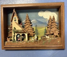 1950’s Vintage 3D Hand Carved And Hand Painted Wooden Shadow Box Diorama picture