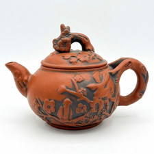 Vintage Chinese Yixing Zisha Clay Teapot Plum Blossom Prunus Relief Calligraphy picture