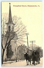Postcard PA Elizabethville Pre 1920s Evangelical Church Horse Drawn Sleigh R43 picture