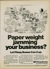 1978 Vtg Print Ad Pitney Bowes Office Equipment Cluttered Mailroom Illustration picture