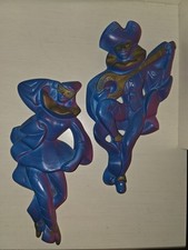 Vintage 1960 Miller Studio Chalkware Jester / Harlequin Dancer Wall Plaques picture