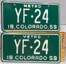 1959 NOS Colorado Metro Truck License Plate Pair Plates YF-24 Leadville picture