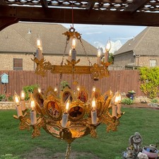 SEVEN (7) Religious Orthodox Gold Plated Aluminum HANGING Lights Cherubs Greece picture