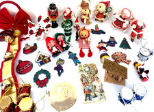 VTG '50s - '60s LOT 35 Christmas Tree Ornaments Painted Wooden Flocked Adler MCM picture