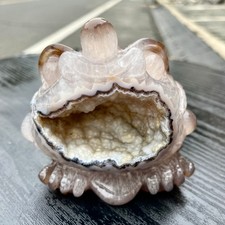 Natural Amethyst agate geode quartz crystal Hand carved Golden Toad 460G picture