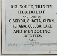 1893 DEL NORTE TRINITY HUMBOLDT SISKIYOU COUNTIES CA Map Old Antique Original  picture