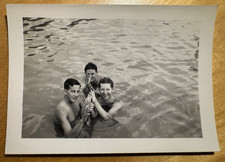 Shirtless AFFECTIONATE SWIMSUIT MEN RUBBING HANDS in WATER vtg 40s photo GAY INT picture