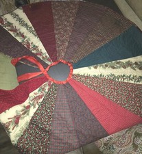 VTG Handmade Christmas Tree Skirt Quilted Red Tie Ribbon 50