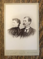 Antique c1890s Cabinet Card Man With Moustache And Lovely Woman 6.5”x 4.75” picture