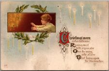 Vintage 1913 CHRISTMAS Embossed Greetings Postcard - Boy / Candles on Xmas Tree picture
