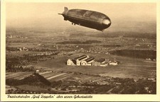 Friedrichshafen Graf Zeppelin Airship Over Hangars Vintage Postcard 4P23-27 picture