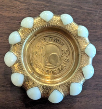 Vintage Brass 1939 New York World's Fair Fisher Jewel Tray White Marble Art Deco picture