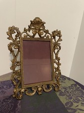 ORNATE Vtg Brass Cast Gilt Metal Tall Picture Frame Rococo Easel Style picture