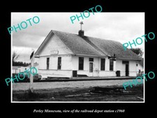 OLD POSTCARD SIZE PHOTO OF PERLEY MINNESOTA THE RAILROAD DEPOT STATION c1960 picture