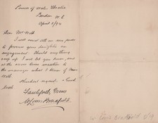 W. Louis Bradfield ENGLISH ACTOR HAND WRITTEN LETTER Signed AUTOGRAPH 1894 picture