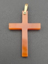 Antique 1890s Orange Agate Carved Stone Cross Pendant FOB 1 5/8