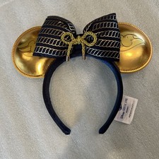 Disney Cruise Line DCL Gold Shiny Metallic Mickey Mouse Ears Navy Nautical Bow picture