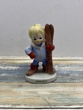 LEFTON “JANUARY” FIGURE BLOND FRECKLED BOY WITH SKIS & RED GLOVES VINTAGE picture